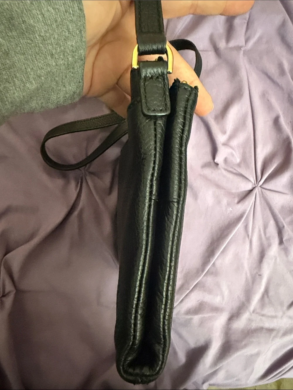 Michael Kors Black Pebbled Leather Crossbody with Gold MK Emblem.